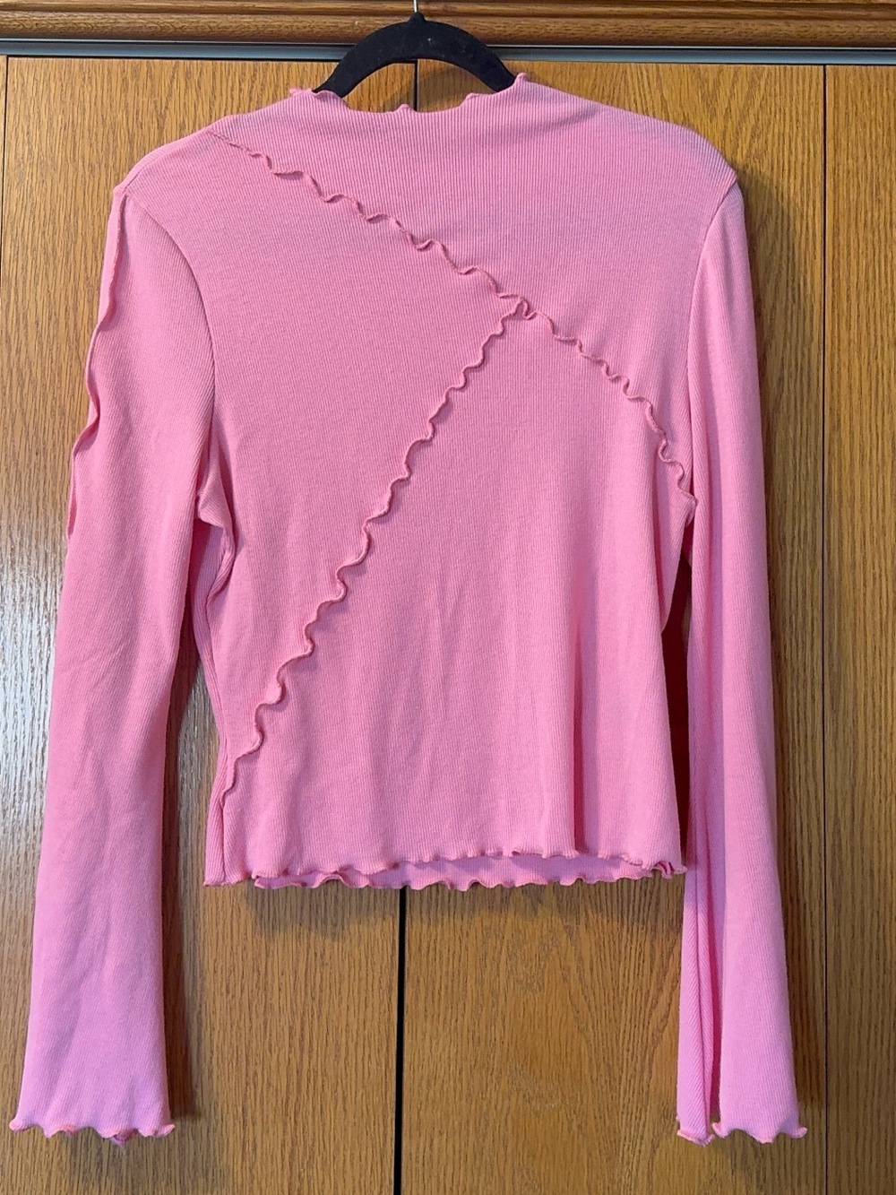 SHEIN Pink Ruffled Seam Long-Sleeve Top